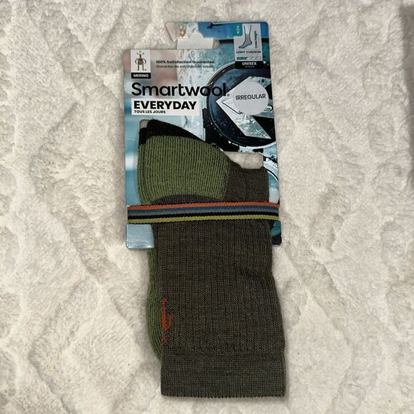SmartWool S Unisex Camo Army Winter Moss Green Everyday Ribbed Wool Crew Socks - Picture 2 of 9
